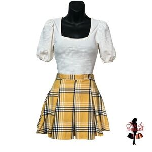 SO Juniors XS 0 Yellow Plaid High-Rise Pleated Flare Mini Skirt School Preppy